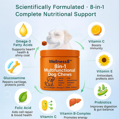 Wellness8™ 8-in-1 Multifunctional Dog Chews | Vet-Backed Clinical Formula